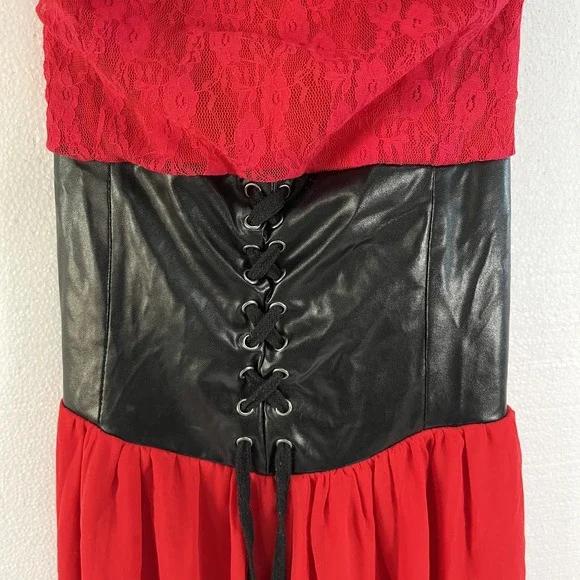 Womens Sleeveless Gothic Dress Corset Halter Lace Size Medium Red Halloween - Picture 5 of 13